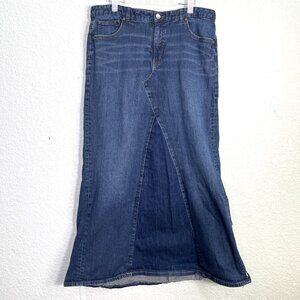 Chaps Vtg A Line Maxi Skirt Womens Size 16 Blue Jean Spliced Denim Western 90s
